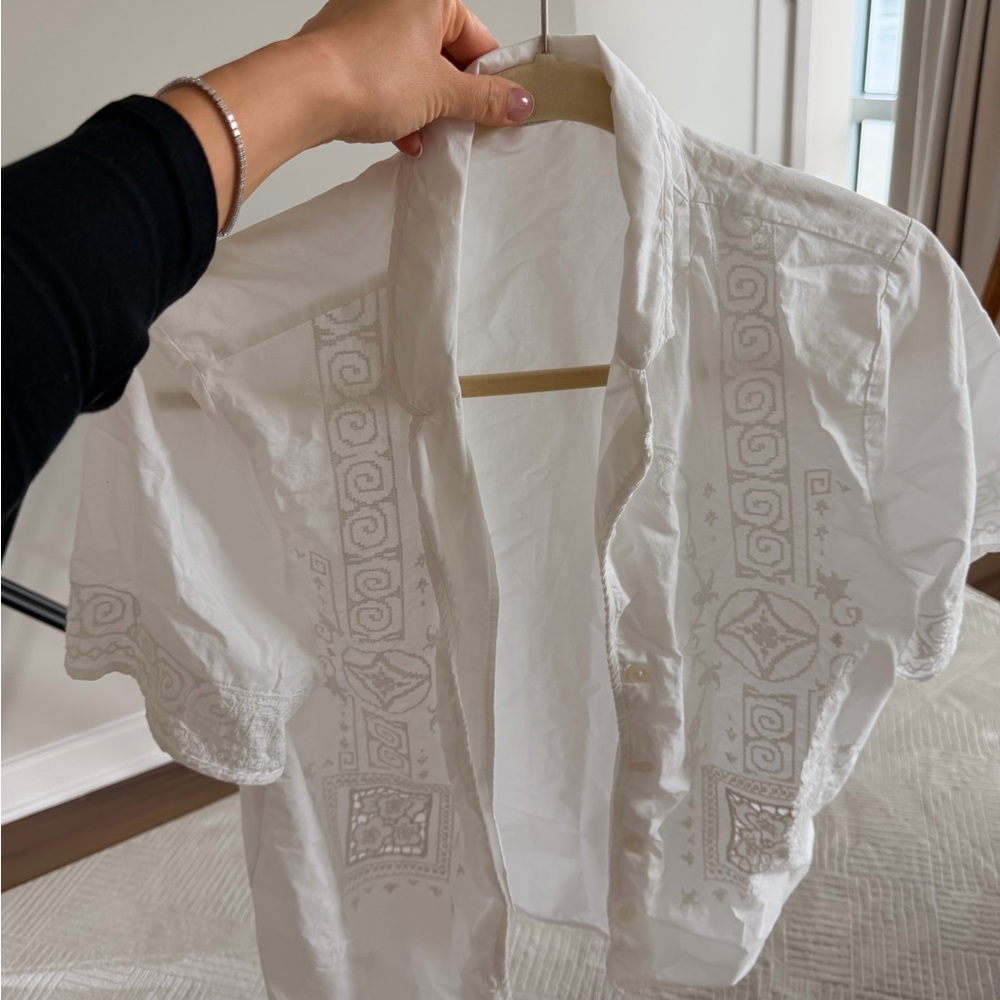 Zara White Embroidered Cotton Kimono Top